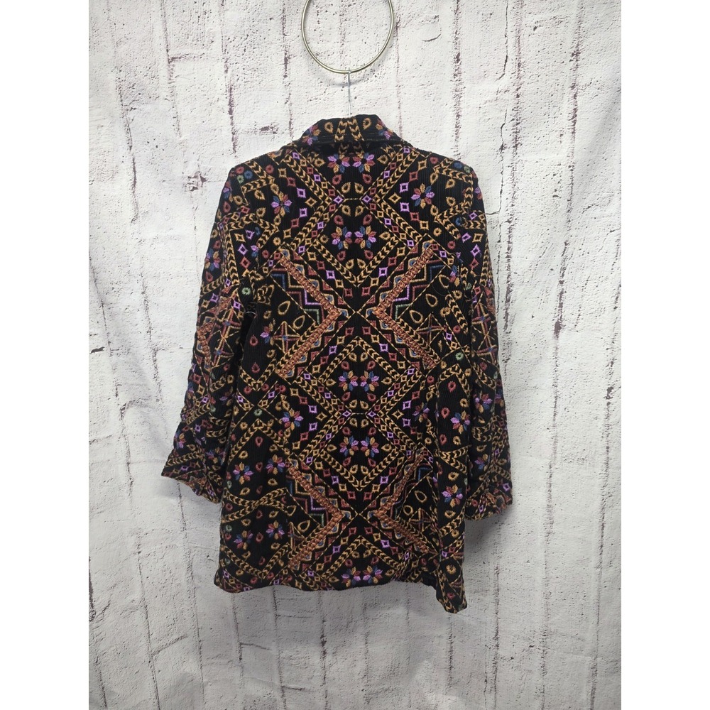 Farm Rio S Double Breasted Embroidered Cotton Corduroy Blazer Colorful Boho Long - Picture 6 of 11
